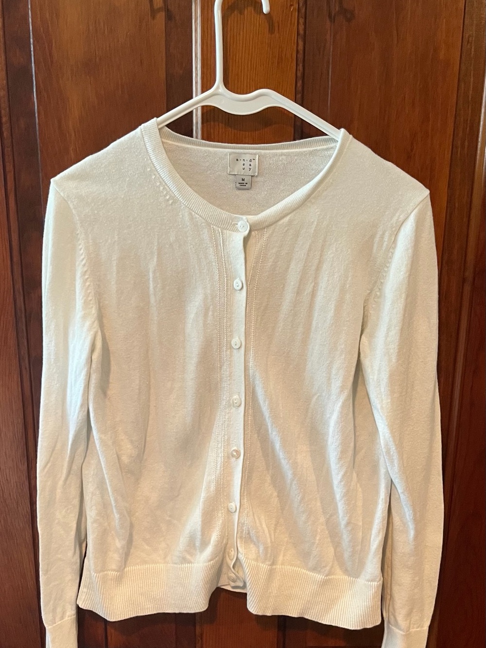 a new day Cream Button-Front Round-Neck Cardigan